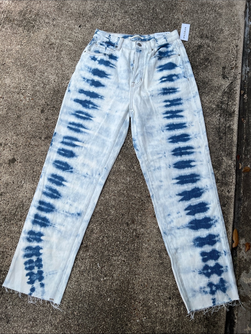 PacSun Tie-Dye High-Waist Jeans - White & Blue